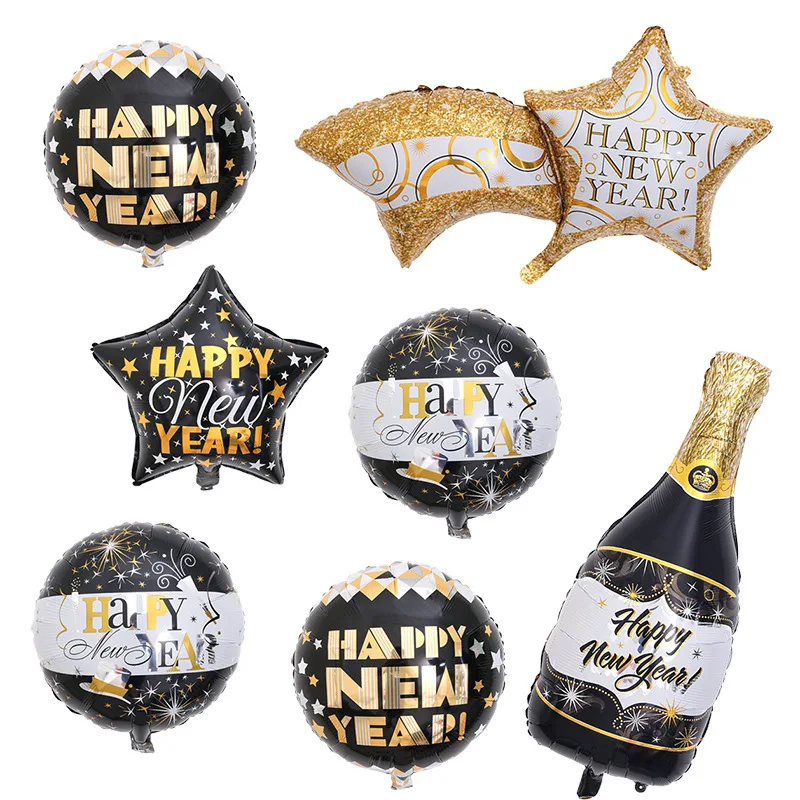 

Noel Foil balloons 2021 New Year's eve home balloon decorations Christmas decor Toys for children Black gold Dinner party bottle