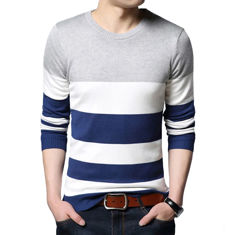 Men Sweaters Autumn New Men's Sweater Fashion Long-Sleeved Stripe Knit Sweaters Casual Slim Pullovers M-3XL 2020
