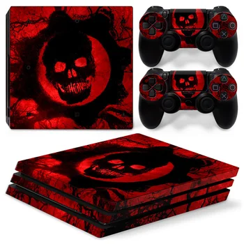 

free drop shipping red background for skull design for ps4 pro Console and Two Controller skin sticker #TN-P4Pro-0144