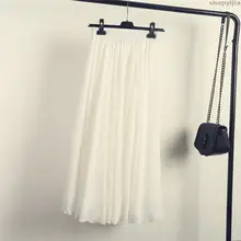 Однотонная шифоновая трапециевидная юбка повседневные плиссированные макси юбки длинные женские тянущиеся с высокой талией