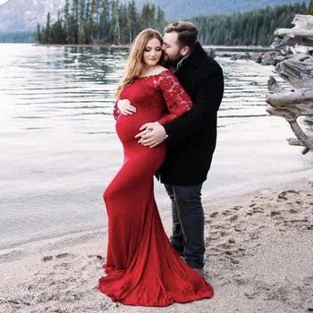 

vetement femme 2020 Women Pregnants maternity clothes dress Photography Props Off Shoulder Sleeveless Maternity Solid Dresses