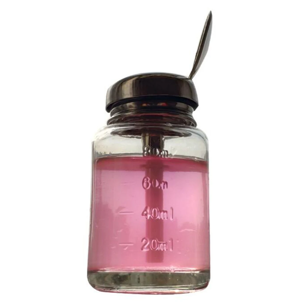 1 Piece 80ml Glass Push Down Empty Press Bottle Alcohol Acetone Pump Dispenser Vials for Nail Polish and Makeup Remover