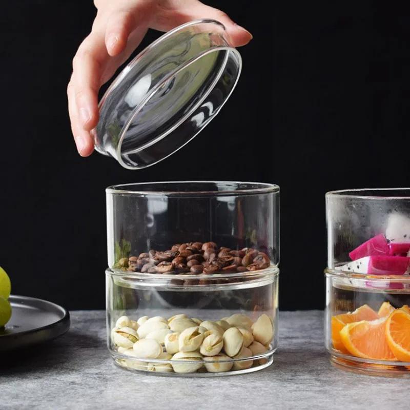 Small Containers with Lids Glass Jars for Food Can Overlap Save Space Fridge Storage Fruit Salad Fresh Bowl Kitchen Items