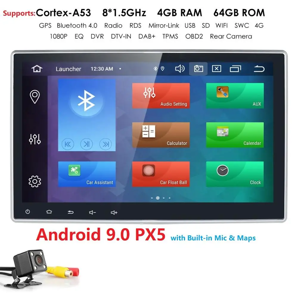 cheap 10.1 Inch 2Din Android 9.0 Universal Car No DVD Player Stereo Radio GPS Navigation WIFI Bluetooth DAB OBD2 TVbox 4GB RAM+Map+CAM