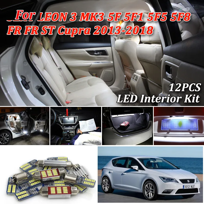 Canbus без ошибок 12 SMD светодиодный комплект лампочек для SEAT LEON 3 MK3 5F FR 5F1 SC 5F5 ST 5F8 Cupra(2013