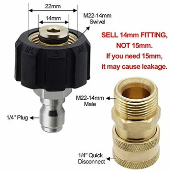 

High Pressure Washer Adapter Kit 5000PSI M22 1/4 Swivel Male Quick Connect Kit