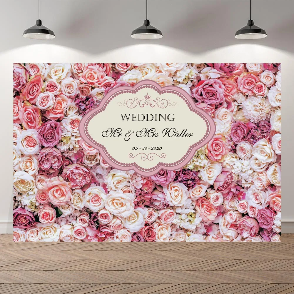 

Vinyl Pink Floral Wall Wedding Banner Ceremony Photo Background Birthday Party Banner Welcome Board Custom Bridal Shower Banner