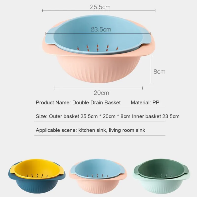 Полезный двойной дренажная корзина миска для мытья кухни ситечко лапша овощи фрукты подарок фрукты кухонный гаджет дропшиппинг