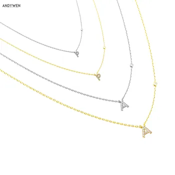

ANDYWEN 925 Sterling Silver Gold Small 26 Letters Zircon Stone Pendant Monogram Necklace Me 2020 Initial Alphabet M A Jewelry