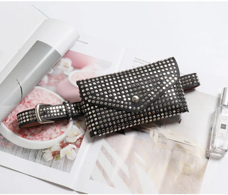 Модная поясная сумка с заклепками, роскошный дизайн, Маленькая женская поясная сумка, сумка для телефона, сумка на ремне в стиле панк, сумочка, модная 644