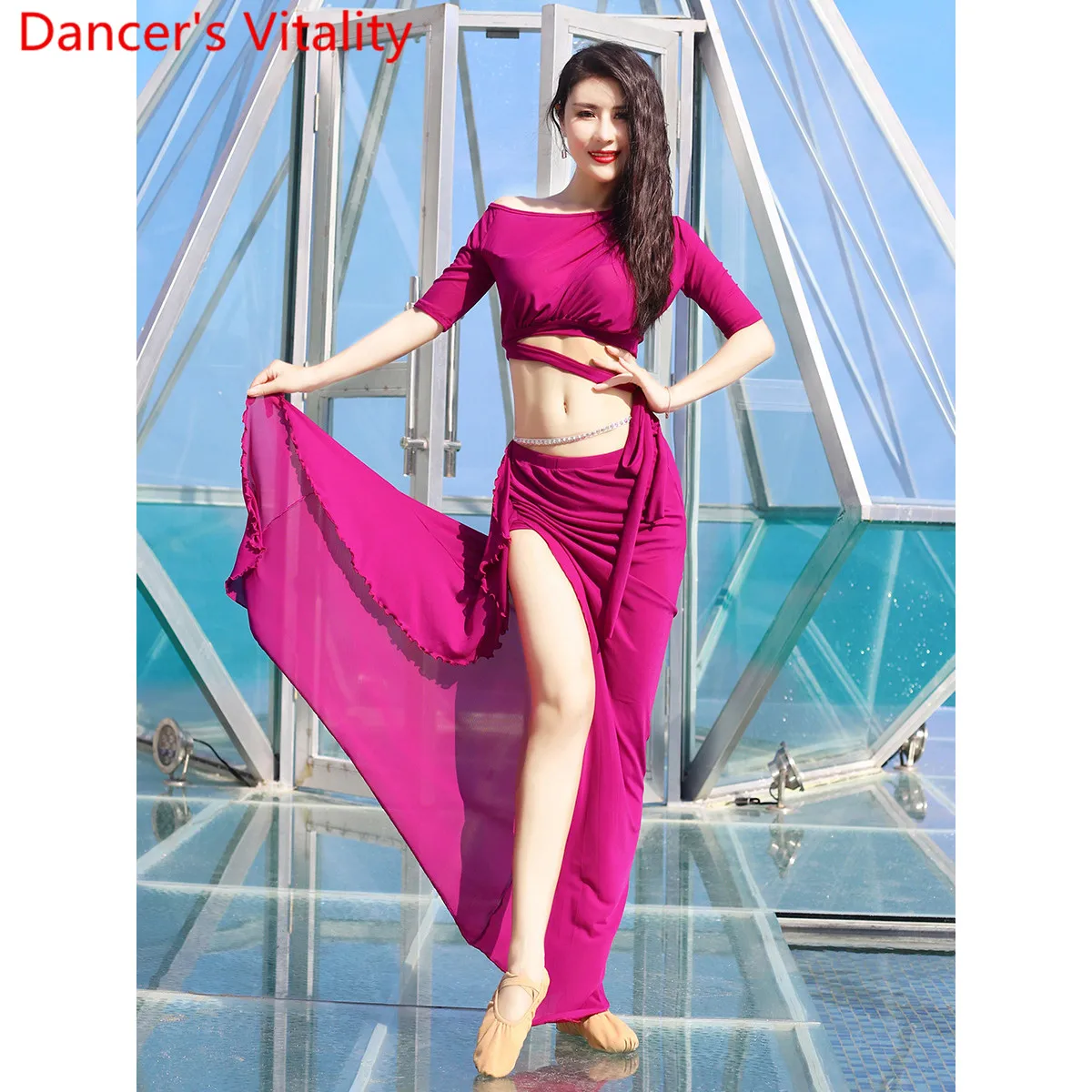 

Belly Dance Practice Costume Summer Autumn Top Skirt Set Performance Costumn Oriental Indian Dancer Beginners Training Clothes