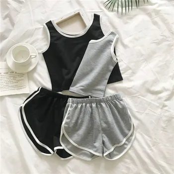 

Women Summer Sexy Sleeveless Tank Tops+Shorts Tracksuit Set Women Side Stripe Casual Clothes 2Pcs Set