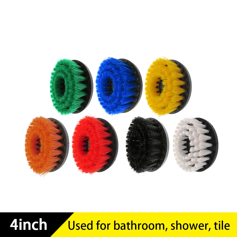 4in 3 Piece Soft, Medium and Stiff Power Scrubbing Brush Drill Attachment for Cleaning Showers, Tubs, Bathrooms, Tile, Grout, Carpet, Tires and Boats