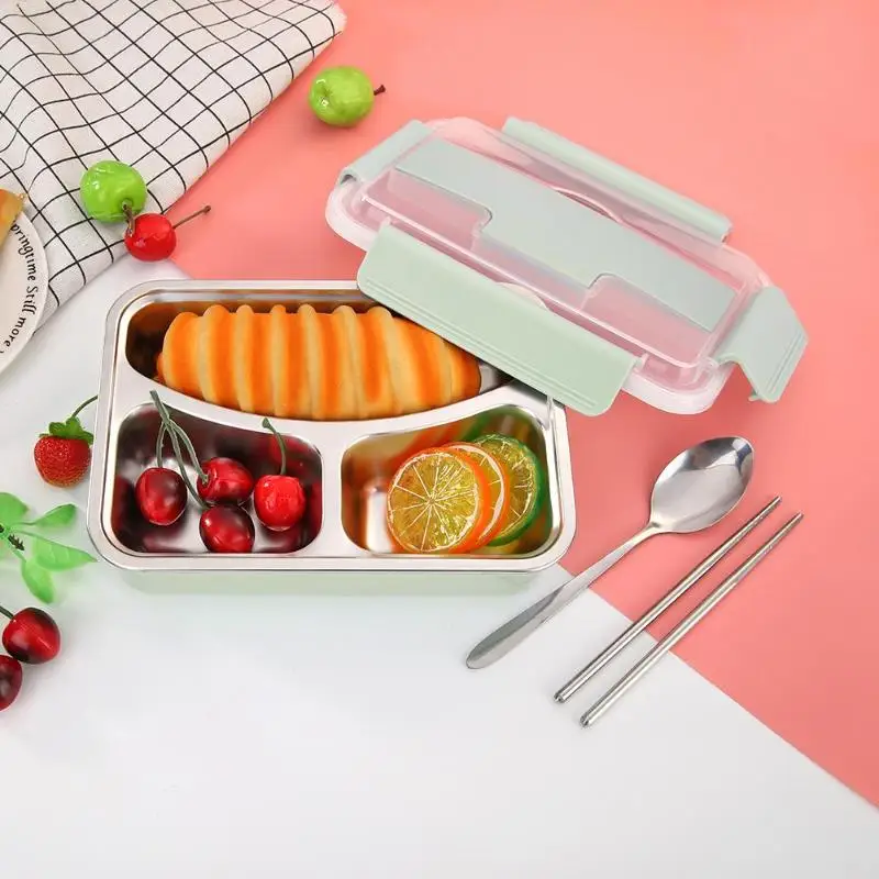 Microwavable Ланч Bento коробка с ложкой палочки отсек термостойкие герметичные нержавеющая сталь портативный контейнер