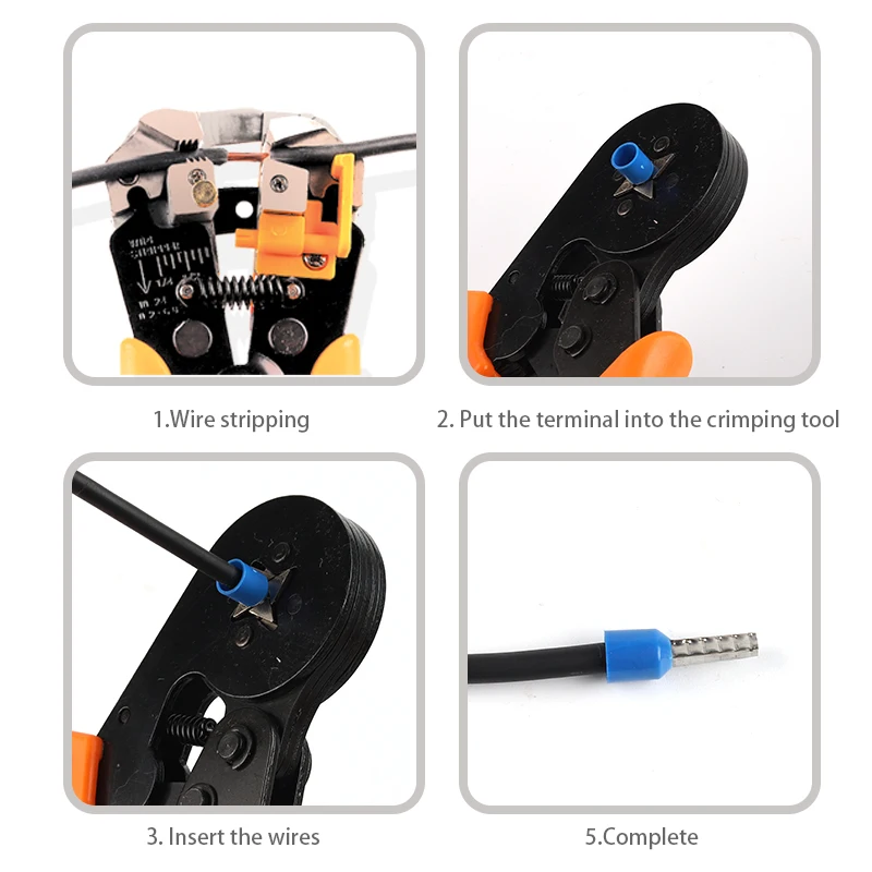 100pcs E0508 E1008 E1508 E2508 22-10 AWG Insulated Ferrules Terminal Block Cord End Wire Connector Electrical Crimp Terminator