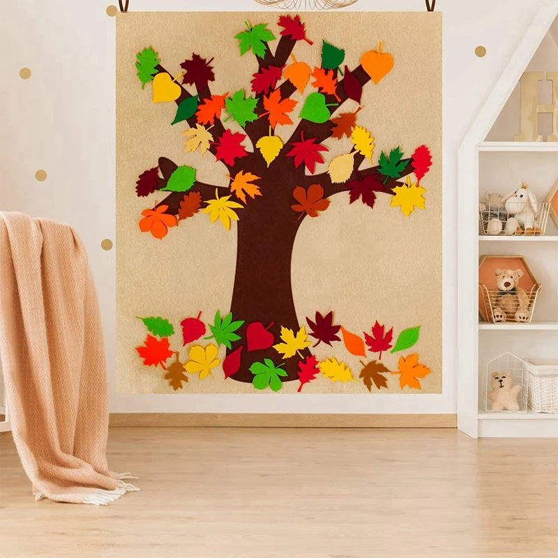 

Fall Tree Of Thanks Craft Kit Felt Fall Tree Board with 52 Pcs Detachable Autumn Leaf Ornaments Autumn Bulletin Board for Kids C
