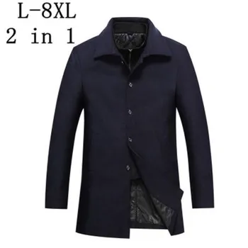 

Winter Long Wool Coat Men 2018 New Mens Thicken Jacket Business Casaco Masculino Casual Trench Overcoat Size 6XL 7XL 8XL