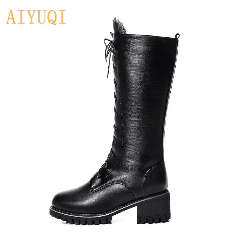 AIYUQI/мотоботы; женские ботинки из натуральной кожи с теплой шерстью; ботинки Martens; женская одежда большого размера; зимние женские ботинки