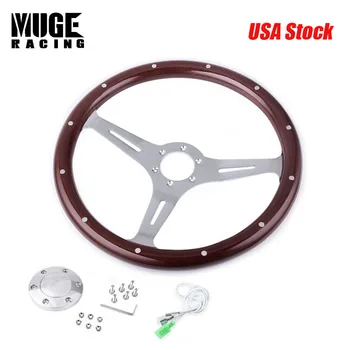 

380mm 15 Inch Vintage Retro Car Steering Wheel Classic Modified Sport Wooden Silver Brushed Spoke Chrome Steering Wheel STW015B