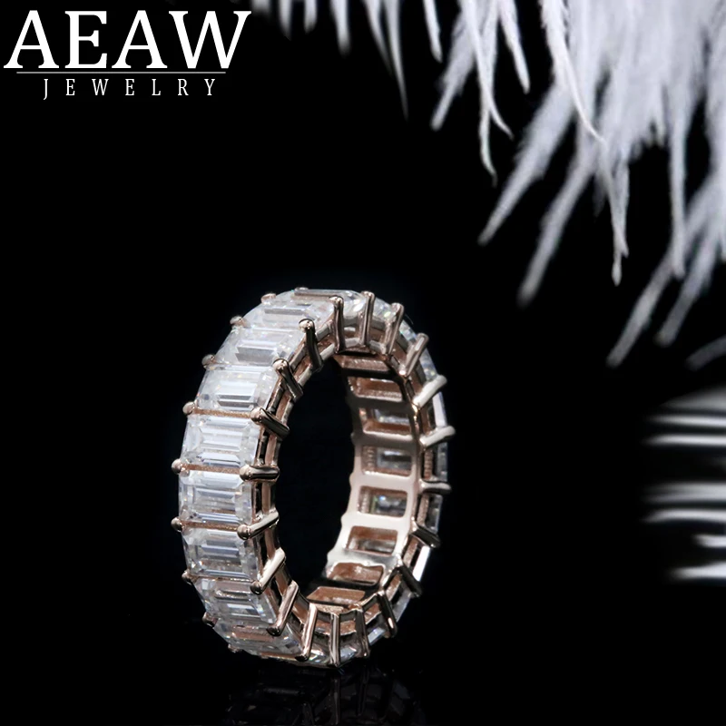 AEAW Solid 18K розовое золото изумруд багет 3x5 мм обручальное кольцо Муассанит вечность для женщин