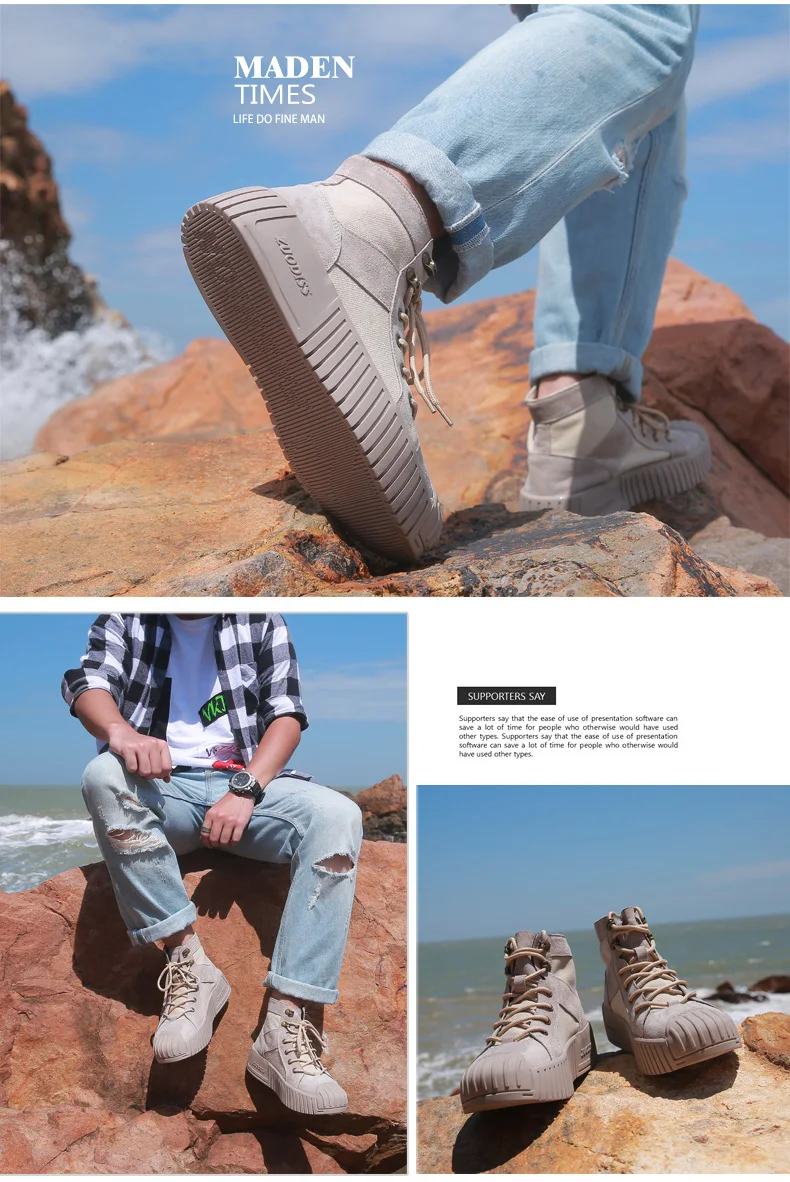 ZSAUAN/Замшевые повседневные мужские кроссовки; парусиновые ботинки с высоким берцем; сезон весна-осень; Модные дышащие ковбойские ботинки на платформе; мужская обувь