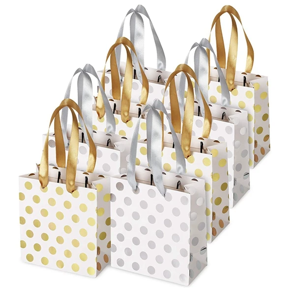 

Small Gift Bags for Bridal,Wedding,Birthday,Christmas Holidays Graduation Wedding Showers,Small(Gold Silver Metallic Dots 8 Pack