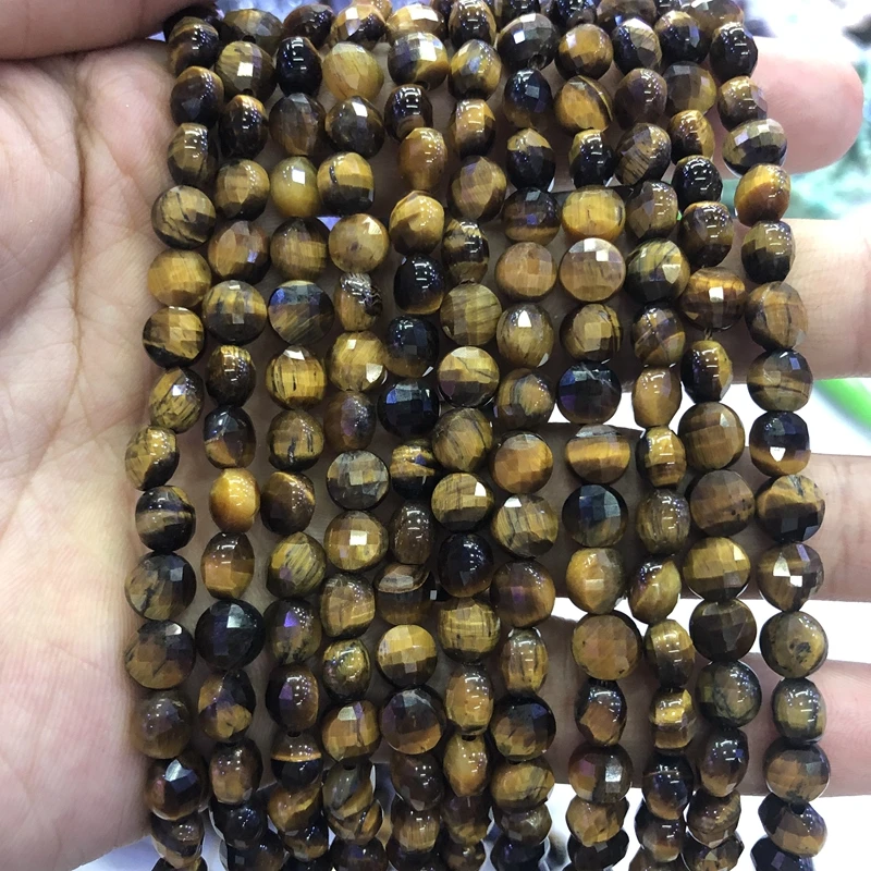 

Wholesale 2strings Natural Tiger Eye Stone Beads Faceted 3x6mm Bean Coin Beads For jewelry DIY 15.5"/string