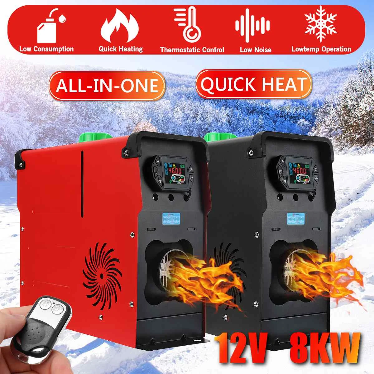 

Hcalory 8000W Air diesels Heater 8KW 12V One Hole Car Heater For Trucks Motor-Homes Boats Bus +LCD key Switch+English Remote