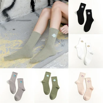 

Embroidered Crew Cotton Warm Women Sock Autumn Winter Cute Planet Fashion Style Sock Sweat Breathable Boat Socks High Quality