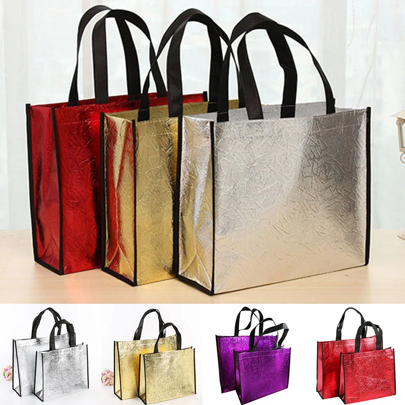 

1 pc Laser Shopping Bag Reusable Large Capacity Travel Storage Bags Durable Female Waterproof Fabric Non-woven Handbag