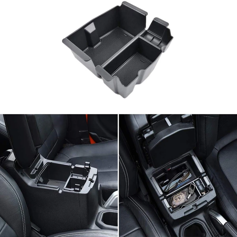 Черный поднос-органайзер для Jeep Wrangler JL и, аксессуары для Jeep Gladiator JT, коробка для хранения подлокотников с резиновой подкладкой