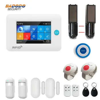 

Dual network WiFi GSM GPRS intelligent home Alarm system with sos panic button solar powered IR sensor ( optional )