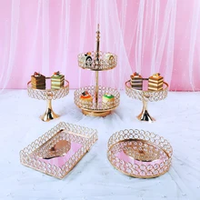 4-8pcs supporto per torta in metallo con specchio in acrilico dorato rotondo matrimonio festa di compleanno Dessert Cupcake piedistallo Display Plate Home Decor