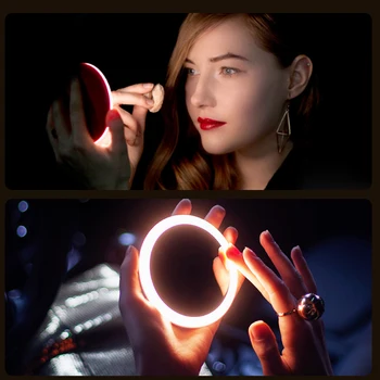 

Portable LED Makeup Mini Circular Cosmetic Mirror 3 Dimmable Brightness Compact Travel Mirror Wireless USB Charging