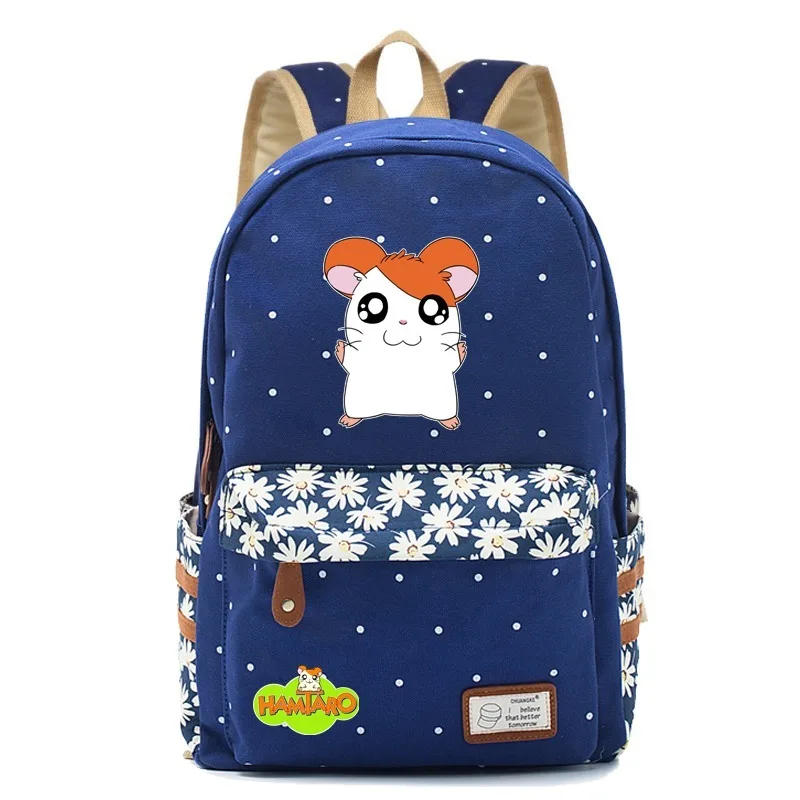 Anime Hamtaro Hamster Backpack Flowers Shoulder Travel Bag for