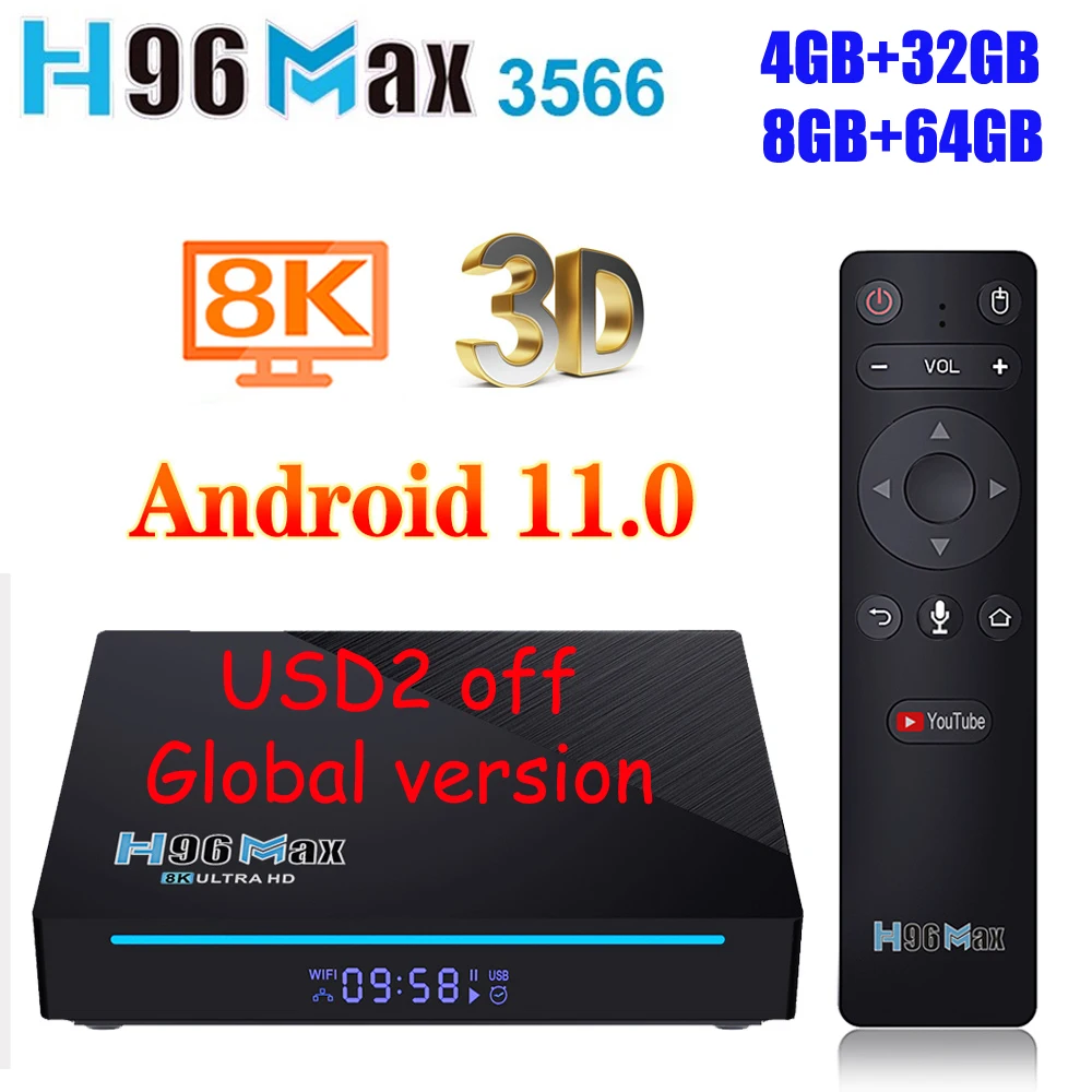2021 H96 MAX RK3566 TV Box Android 11 8GB RAM 64GB ROM Support 8K Google Play Youtube H96Max Media Player 4GB 32GB Set Top Box