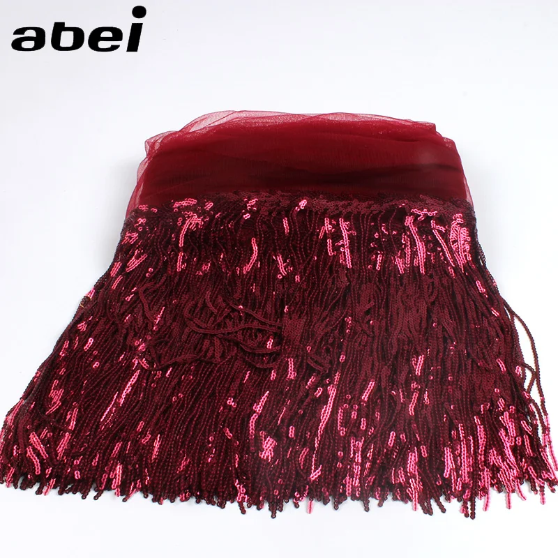 32cm 2yard Shining Mesh Fabric Lace Fringe Sequins Paillette Tassel Ribbon DIY Wedding Party Dance Dress Sewing Accessories