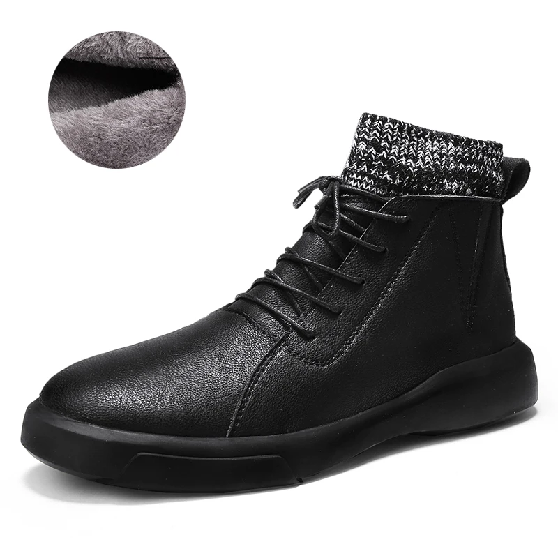 Зимние ботильоны из натуральной кожи Для мужчин ботинки martin - Цвет: Black Wit Fur