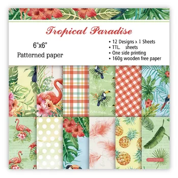 

ZFPARTY 12pcs 6" Single-side Printed Tropical Paeadise pattern creative papercraft art paper handmade scrapbooking kit set book