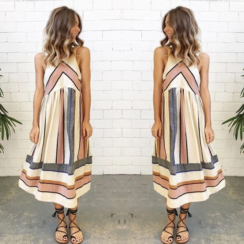 

Beach Boho Women Printed Sleeveless Summer Casual Evening Party Dress