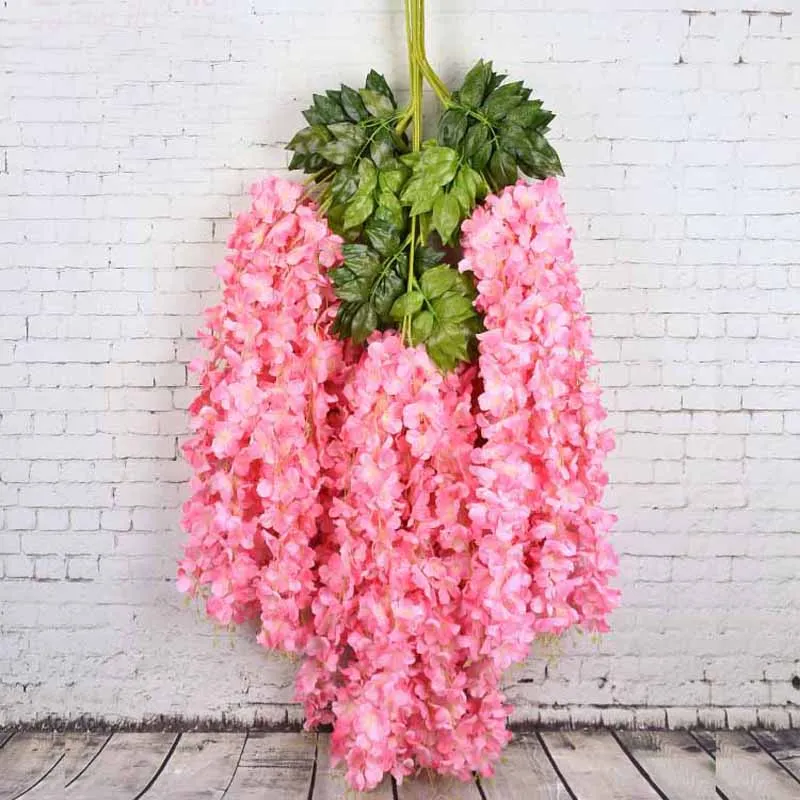 

12PCS Artificial Flower Super Dense Wisteria Vine 110cm Silk Flowers DIY Plant Home Wedding Decoration For Wall Background