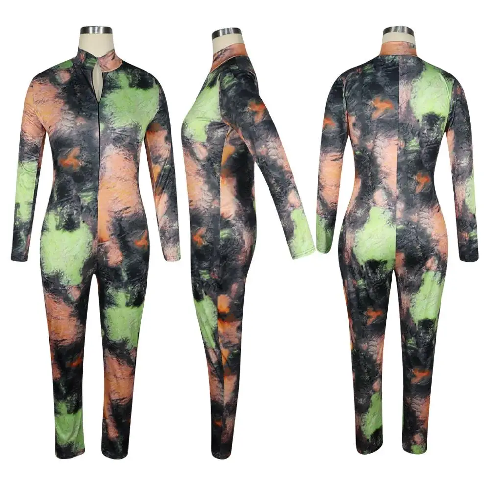 BKLD Модный комбинезон с принтом Tie Dye, женский осенний Облегающий комбинезон с длинным рукавом, женские боди, Комбинезоны для женщин на молнии