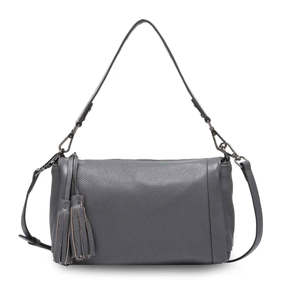Zency, повседневная женская сумка-тоут, натуральная кожа, высокое качество, модная женская сумка через плечо, Черный Хаки - Цвет: Серый