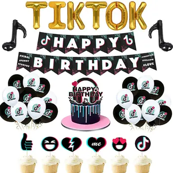 

2020 New Tiktok Birthday Party Decorations Festival Banner Balloons Cake Topper for Musical Party Kids Event accessories