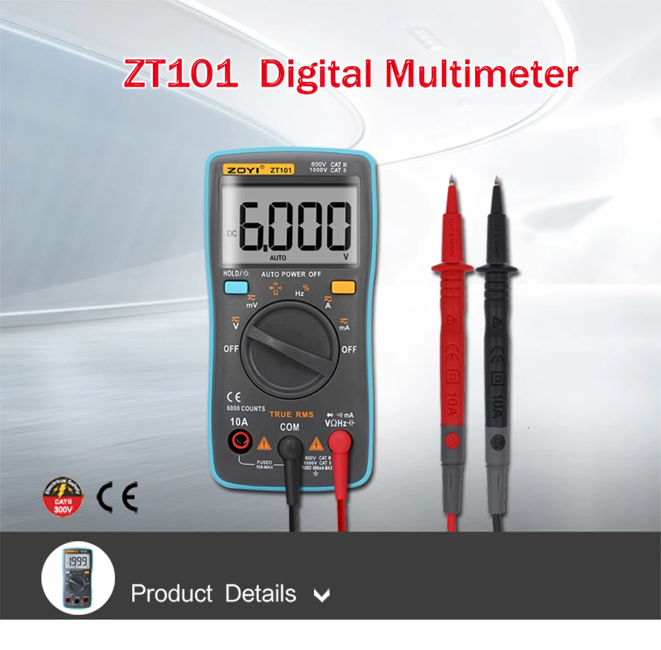 OUTEST ZT101 Цифровой мультиметр портативный метр 6000 отсчетов подсветка AC/DC Амперметр Вольтметр Ом измеритель напряжения