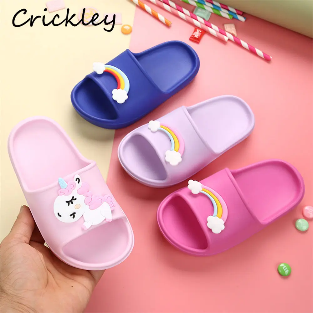 New Summer Cartoon Unicorn Rainbow Pattern Children Slippers Indoor Non Slip Beach Shoes for Kids Boys Girls Home Slippers