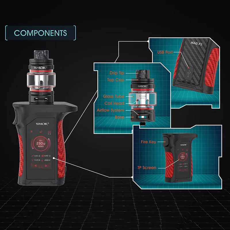 Подарочный набор Smok Mag P3 230 Вт Mag P3 коробка мод и 9 мл TFV16 бак испаритель электронная сигарета vape набор IQ-S чипсет от двух батарей 18650