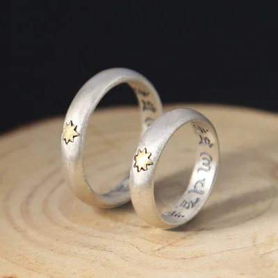 

925 sterling silver Jewelry Ethnic Buddha Heart Sutra Letter Ring Jewelry Men Women Couple Ring