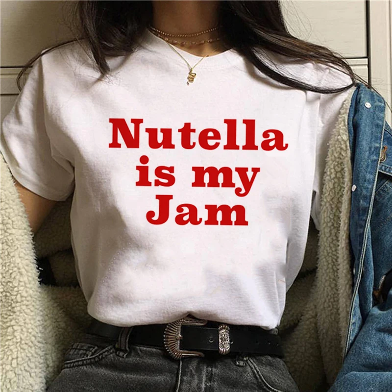 Nutella Футболка с принтом женская летняя Harajuku Ullzang новая футболка Милая футболка с графическим рисунком футболки