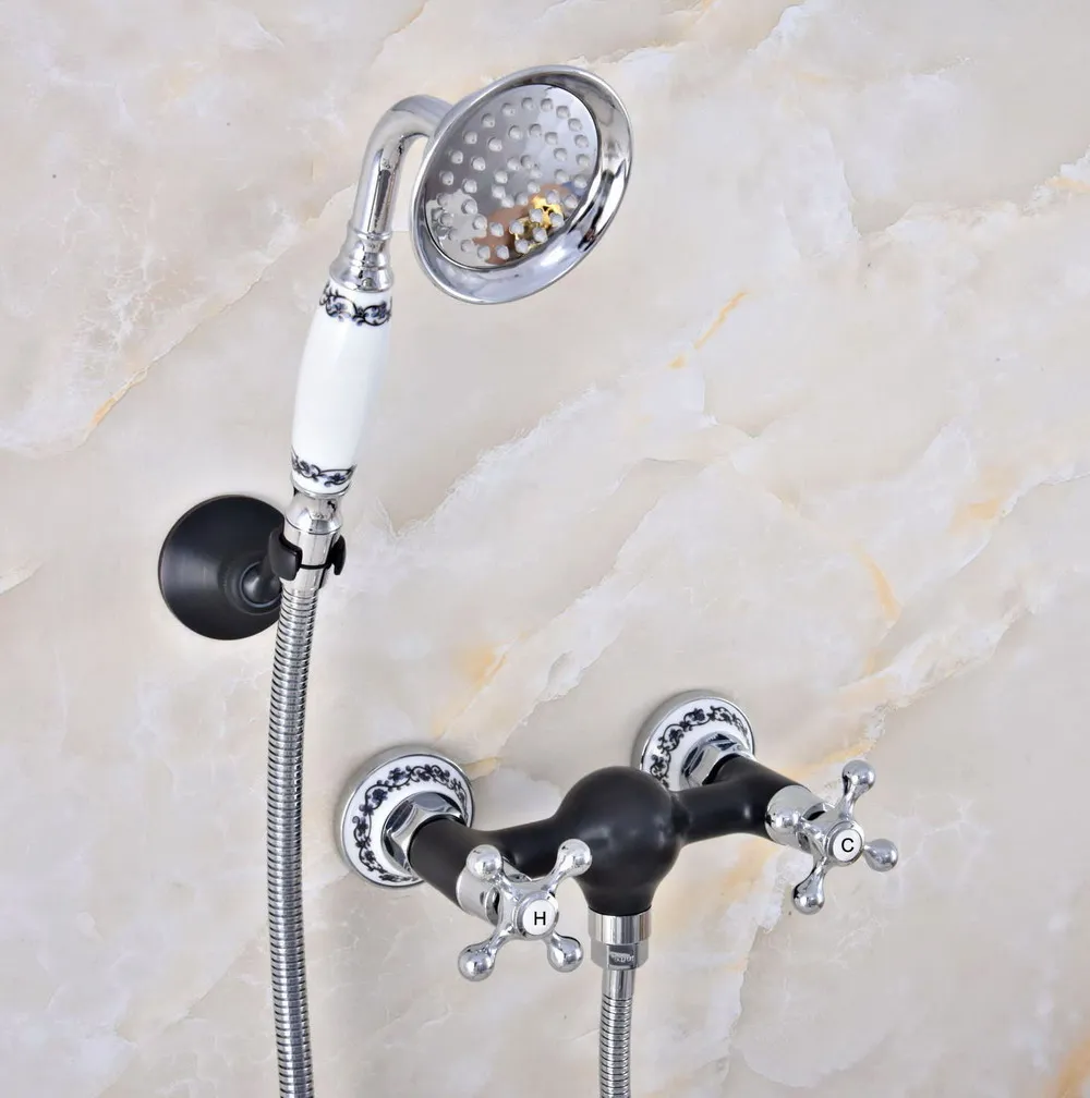 

Черный смеситель для ванны с масляным покрытием и хромированной латунной настенной установкой, со шлангом диаметром 1500 мм, смеситель 2na643